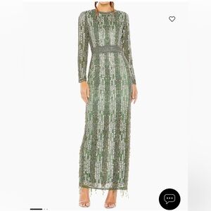 Mac Duggal Crystal-Embellished Long-Sleeve Column Gown